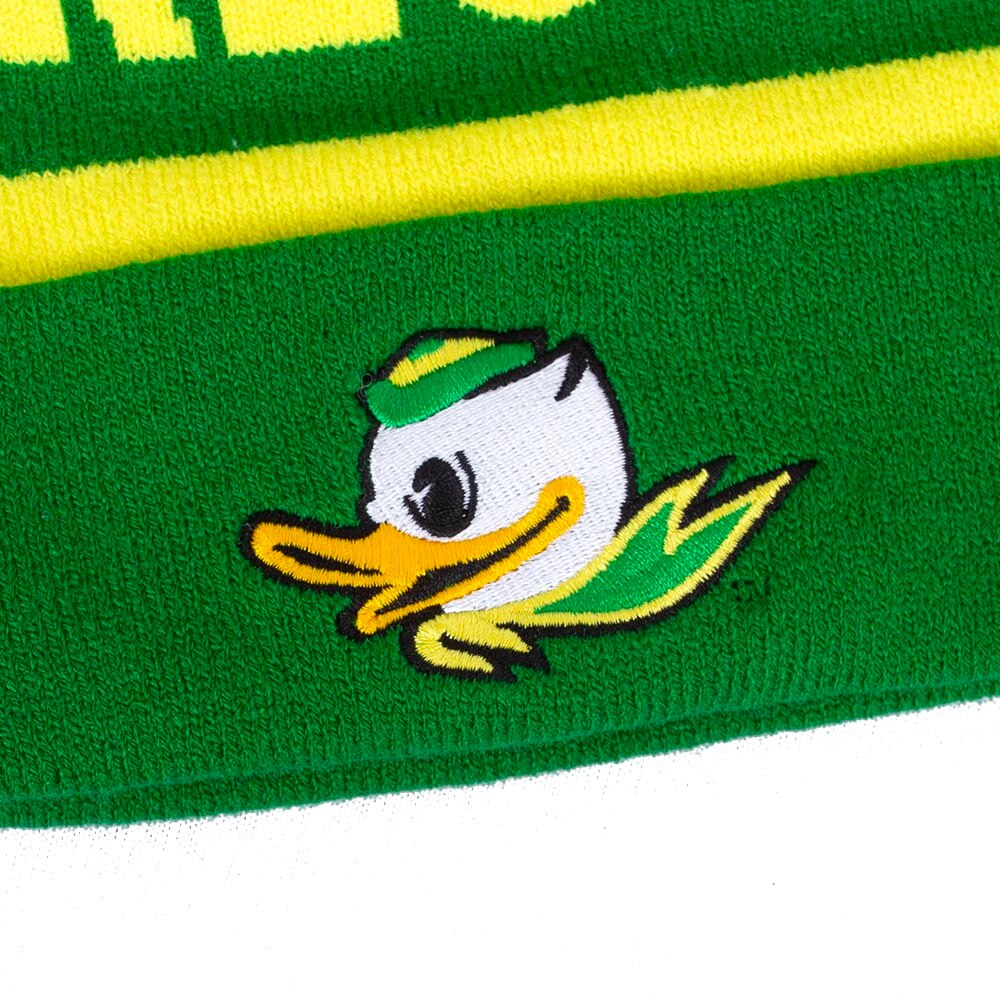 Fighting Duck, Nike, Green, Beanie, Acrylic, Accessories, Youth, Rolled Cuff, Pom, Mighty Oregon, Hat, 859360